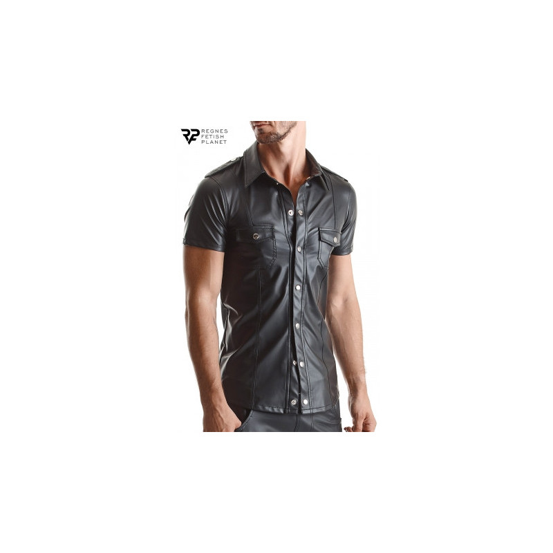 Chemise manches courtes wetlook noire Luca - Regnes Chemise manches courtes wetlook noire Luca - Regnes