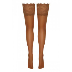 Bas autofixants large jarretière dentelle beige - Cotelli Legwear