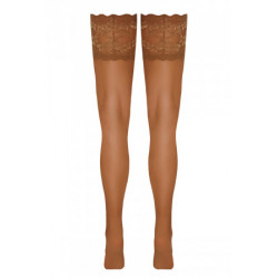 Bas autofixants large jarretière dentelle beige - Cotelli Legwear