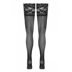 Bas autofixants large jarretière dentelle noir - Cotelli Legwear