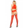 Top brassière et collant jarretelles ouvert rouge