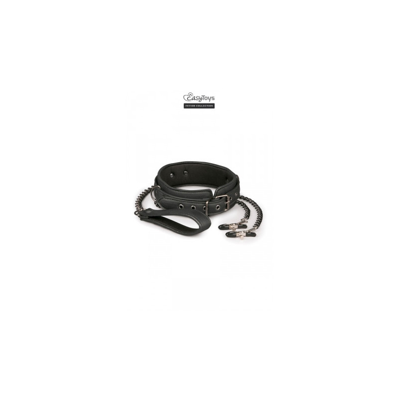Collier cuir avec chaînes de seins - Easytoys Fetish Collection